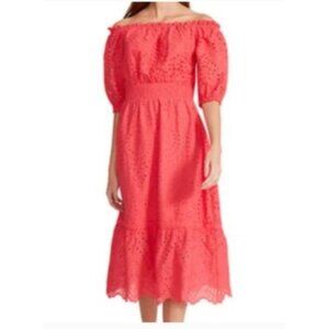 Betsey Johnson dress melon pink y2k Eyelet puff sleeve cottage core size large